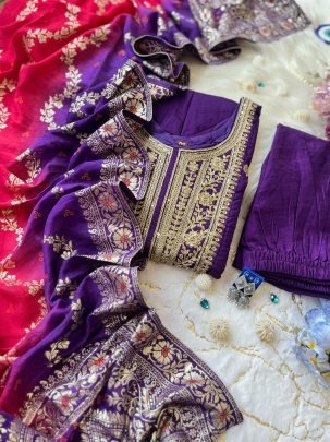 New Anarkali suit in elegant purple color