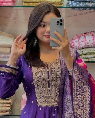 New Anarkali suit in elegant purple color