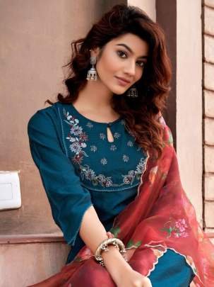 Anieya Brand Present Eliza Vol 1 Viscose Embroidered Kurtis Pant Dupatta