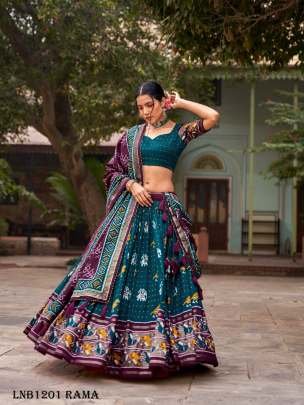 Aravati Tassar Silk Patola Print Rama Lehenga