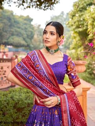 Aravati Tassar Silk Patola Print Royal Blue Lehenga