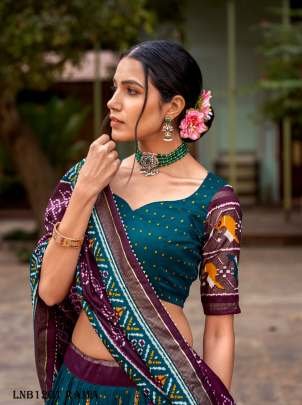 Aravati Tassar Silk Patola Print Rama Lehenga