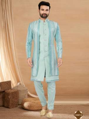 Art Silk Lace Embroidered Mint Blue Indo Western