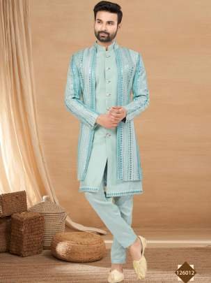 Art Silk Lace Embroidered Mint Blue Indo Western