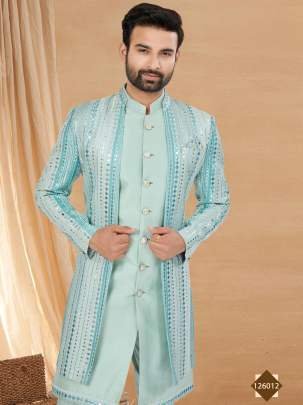 Art Silk Lace Embroidered Mint Blue Indo Western