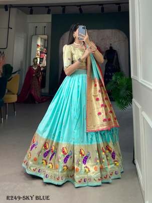 Atractive Sky Blue Jacquard Silk Paithani Lehenga Choli