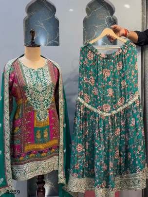 Attractive Bottle Green Designer Georgette Sharara Suits