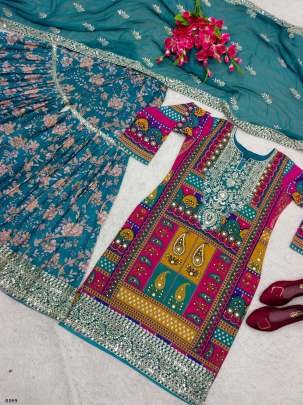 Attractive Bottle Green Designer Georgette Sharara Suits
