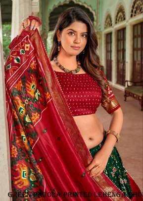 Attractive Green Patola Printed Tussar Silk With Bindi And Foil Print Lehenga choli
