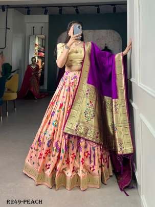 Attractive Peace Jacquard Silk Paithani Lehenga Choli