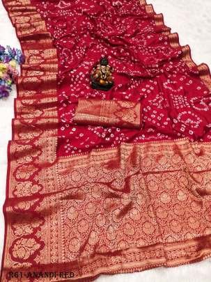 Attractive Red Anandi Pure Handmade Bandhej Kanjivaram Silk Saree
