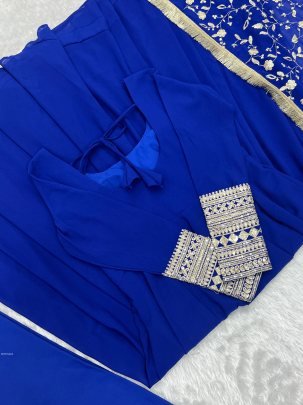 Attractive Royal Blue Gown With  Jari Work Dupatta