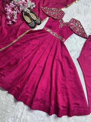 Attractive Sleeve Vichitra Silk Readymade Anarkali Gown
