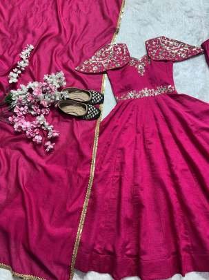 Attractive Sleeve Vichitra Silk Readymade Anarkali Gown