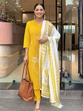 Attractive Yellow Printed Rayon Kurti Set 