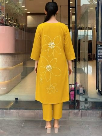Attractive Yellow Printed Rayon Kurti Set