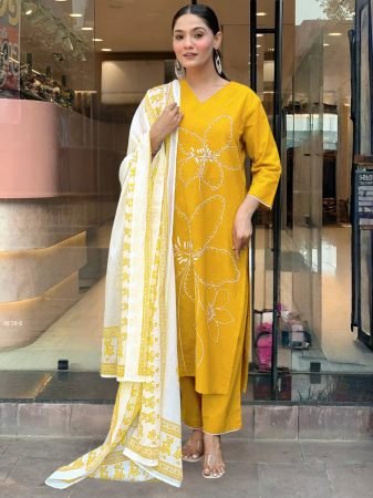 Attractive Yellow Printed Rayon Kurti Set