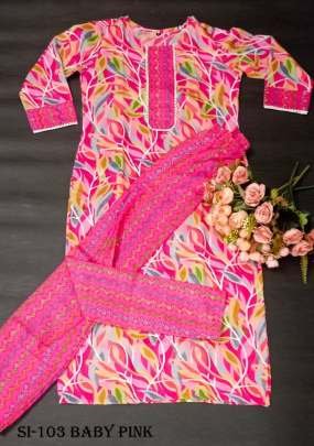 Baby Pink Color Exclusive Digital Print Soft Cotton Kurti and Pant Set