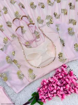 Baby Pink Color Georgette Anarkali Suit With Sequence Work Pant Dupatta Set
