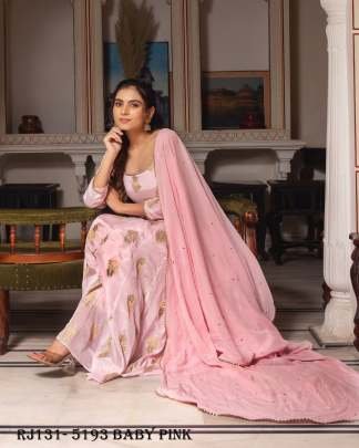 Baby Pink Color Georgette Anarkali Suit With Sequence Work Pant Dupatta Set