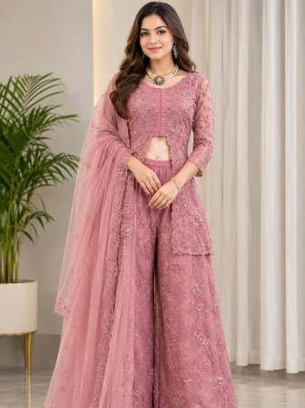 Baby Pink Colour Rivet Moti Work Indo Western Dress