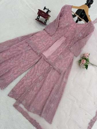 Baby Pink Colour Rivet Moti Work Indo Western Dress