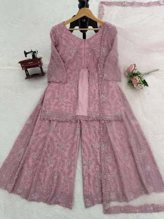 Baby Pink Colour Rivet Moti Work Indo Western Dress