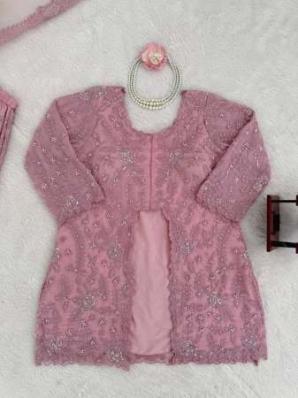 Baby Pink Colour Rivet Moti Work Indo Western Dress