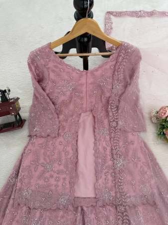 Baby Pink Colour Rivet Moti Work Indo Western Dress