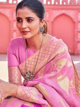 Baby Pink Cotton Saree With Zari Woven Work