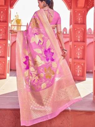 Baby Pink Cotton Saree With Zari Woven Work