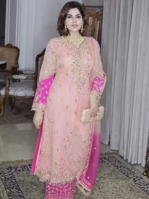 Baby pink Embroidery Sequins Work Kurti Pant And Dupatta