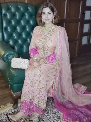Baby pink Embroidery Sequins Work Kurti Pant And Dupatta