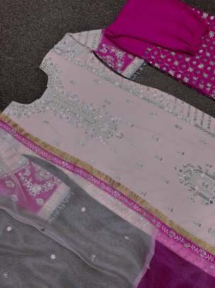 Baby pink Embroidery Sequins Work Kurti Pant And Dupatta