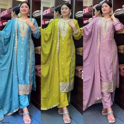 Baby Pink Fully Stitched Pure Chinon Silk Embroidered Top Bottom Dupatta Set