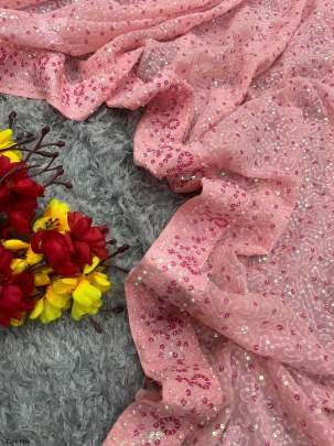 Baby Pink Georgette With Sequins Embroidery Work Saree