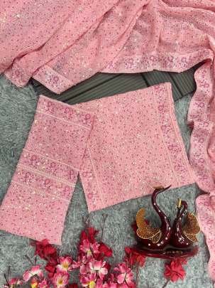 Baby Pink Georgette With Sequins Embroidery Work Saree