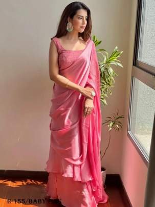 Baby Pink Jimmy Choo Lehenga Saree With Embroidery Work Blouse 