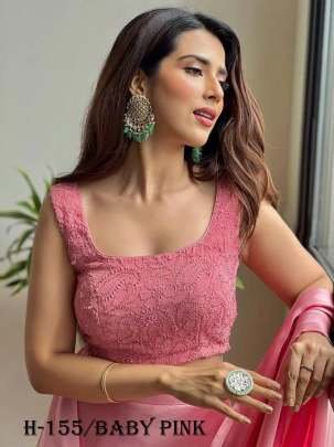 Baby Pink Jimmy Choo Lehenga Saree With Embroidery Work Blouse