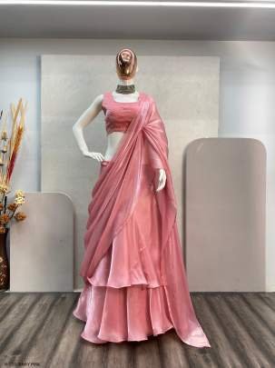 Baby Pink Jimmy Choo Lehenga Saree With Embroidery Work Blouse