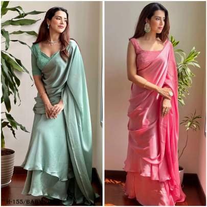 Baby Pink Jimmy Choo Lehenga Saree With Embroidery Work Blouse