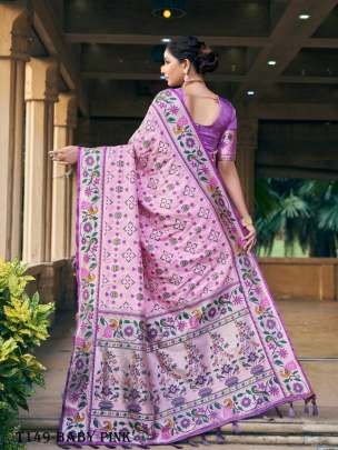 Baby Pink Paithani Saree With Colorful Tassels