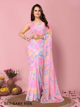 Baby Pink Ready to Wear Saree with beautiful digital prints