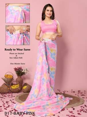 Baby Pink Ready to Wear Saree with beautiful digital prints