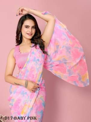 Baby Pink Ready to Wear Saree with beautiful digital prints