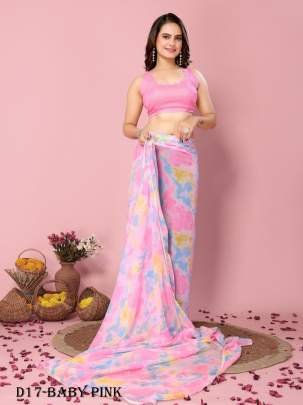 Baby Pink Ready to Wear Saree with beautiful digital prints