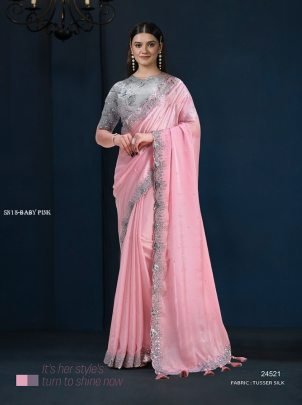 Baby PInk Silk Saree Moh Manthan 24500 Series Stardust By Mahotsav