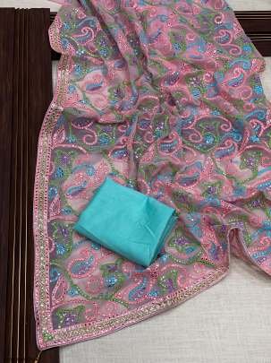 Baby Pink White Party Wear Sequence Woven Silk Saree