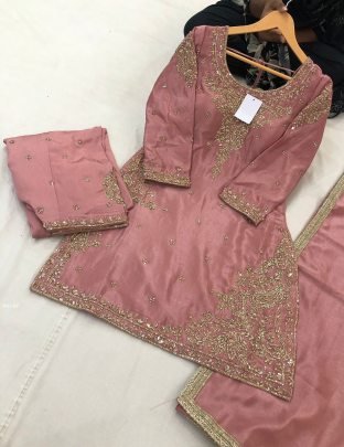 Badami Pink Heavy HandWork suit by Fab Funda