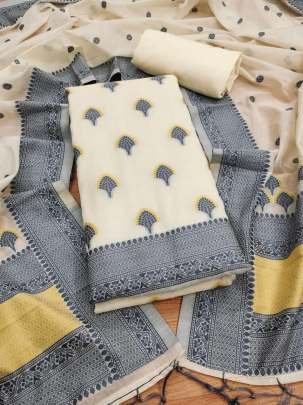 Banarasi Cotton Grey Color Salwar Suit Material 
